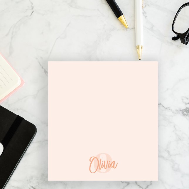 Cool Monochrome Blush Pink Trendy Script Monogram Notepad (Creator Uploaded)