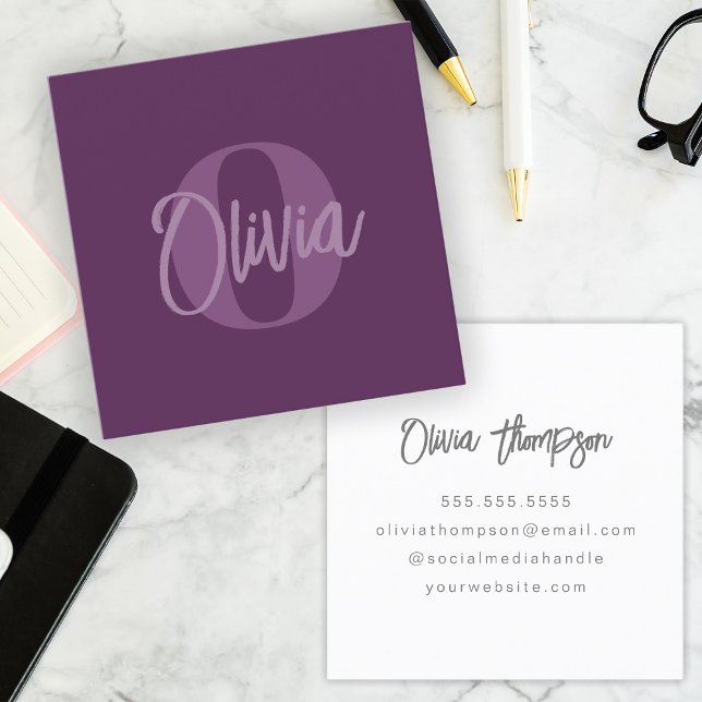 Cool Monochrome Blush Pink Trendy Script Monogram Square Business Card (Creator Uploaded)