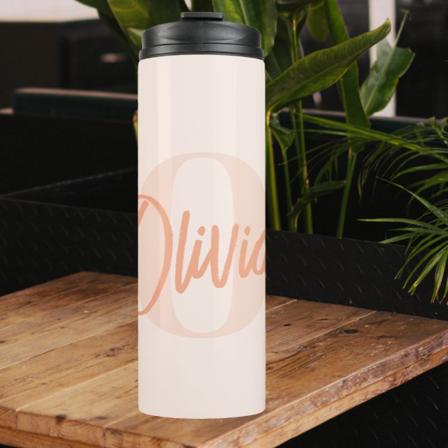 Cool Monochrome Blush Pink Trendy Script Monogram Thermal Tumbler (Creator Uploaded)