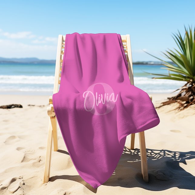 Cool Monochrome Pink Trendy Script Monogram  Beach Towel (Creator Uploaded)