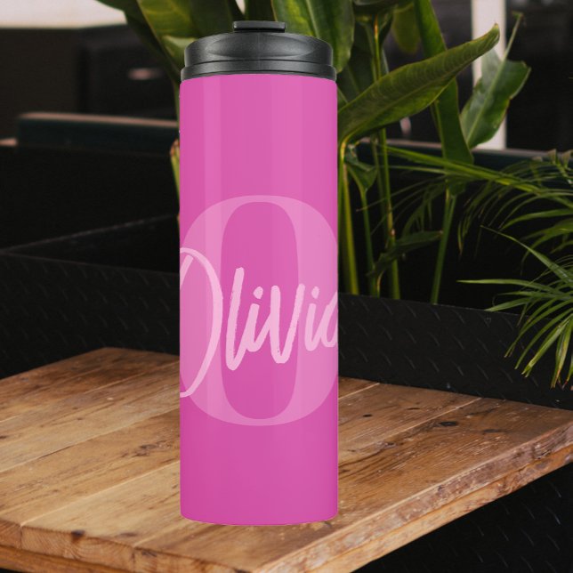 Cool Monochrome Pink Trendy Script Monogram Thermal Tumbler (Creator Uploaded)