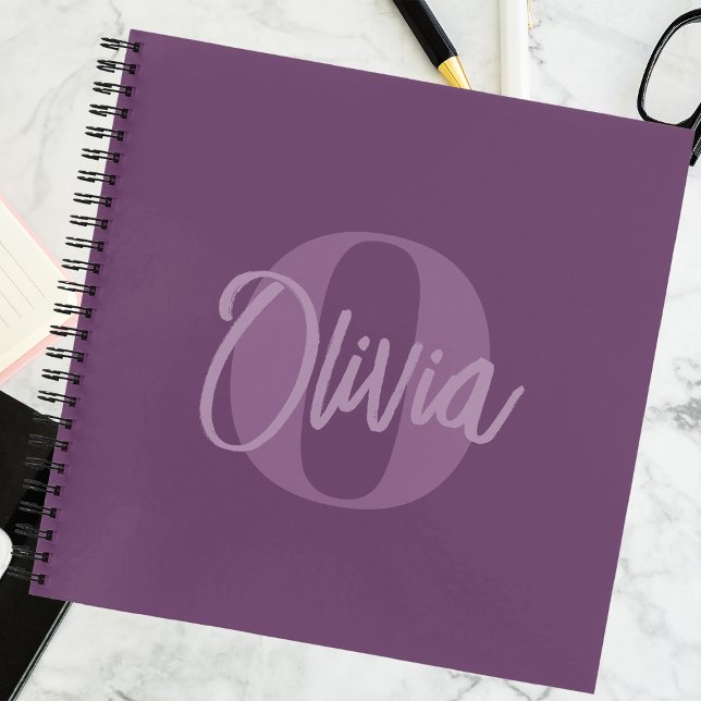 Cool Monochrome Purple Trendy Script Monogram Notebook (Creator Uploaded)