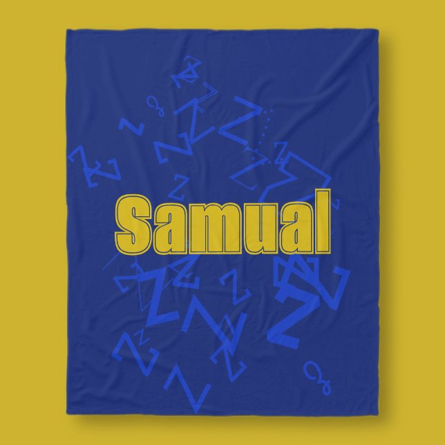 Cool monogram and name in navy blue & gold fleece blanket (Creator Uploaded)