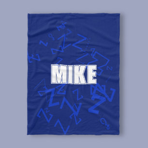 Cool monogram and name in navy blue & white fleece blanket