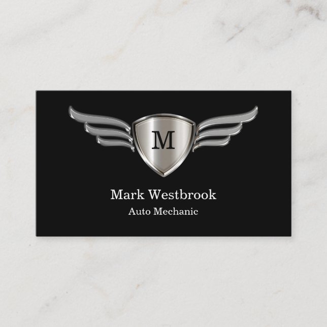 Cool Monogram Auto Mechanic  Business Card (Front)