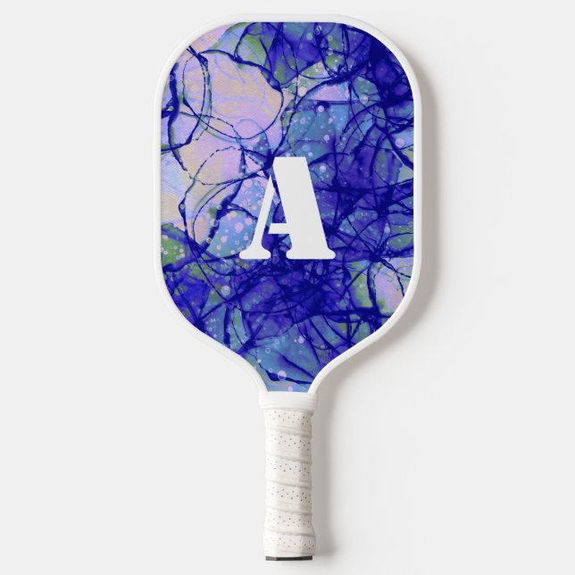 Cool Monogram Blue Abstract Art Pickleball Paddle (Front)