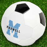 Cool Monogram Custom Name Classic Light Blue Football<br><div class="desc">Cool modern custom name soccer ball with your monogram bold sporty typography. Personalise with the name of your future soccer star!</div>