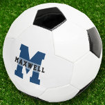 Cool Monogram Custom Name Classic Light Blue Socce Football<br><div class="desc">Cool modern custom name soccer ball with your monogram bold sporty typography. Personalise with the name of your future soccer star!</div>