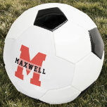 Cool Monogram Custom Name Classic Red Black Football<br><div class="desc">Cool modern custom name soccer ball with your monogram bold sporty typography. Personalise with the name of your future soccer star!</div>
