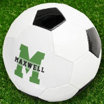 Cool Monogram Custom Name Classic Sports Green Football<br><div class="desc">Cool modern custom name soccer ball with your monogram bold sporty typography. Personalise with the name of your future soccer star!</div>