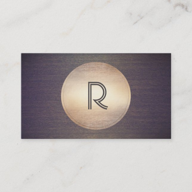 Cool Monogram DJ Music Gold Circle Wood Modern Business Card (Front)