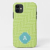 COOL monogram herringbone pattern lime turquoise