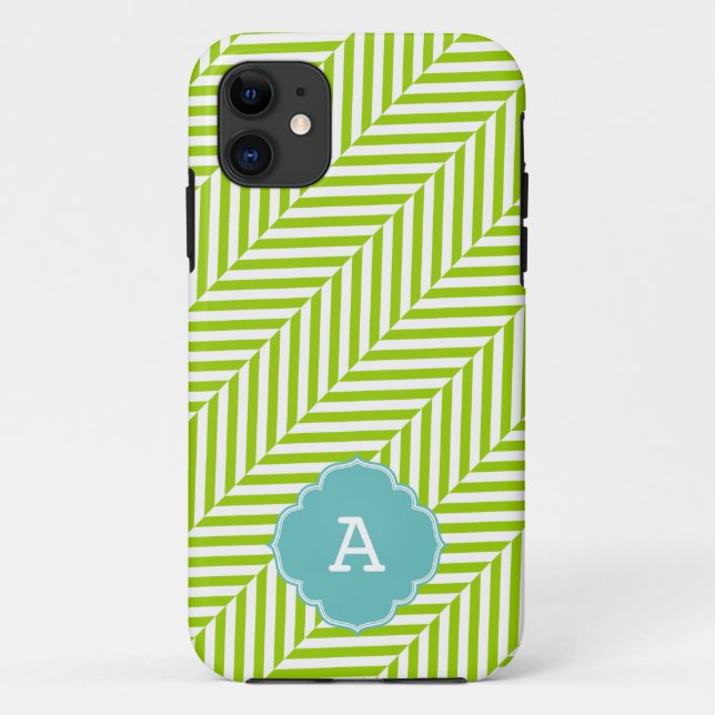 COOL monogram herringbone pattern lime turquoise Case-Mate iPhone Case (Back)