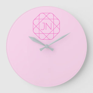 Cool Monogram, Hip Logo Style   Pink & Magenta Large Clock