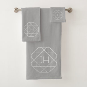 Cool Monogram, Hip Logo Style Vibe Grey & White Bath Towel Set