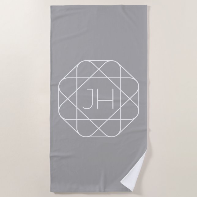 Cool Monogram, Hip Logo Style Vibe | Grey & White Beach Towel (Front)