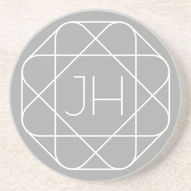 Cool Monogram, Hip Logo Style Vibe | Grey & White Coaster (Front)