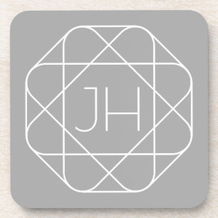 Cool Monogram, Hip Logo Style Vibe   Grey & White Coaster