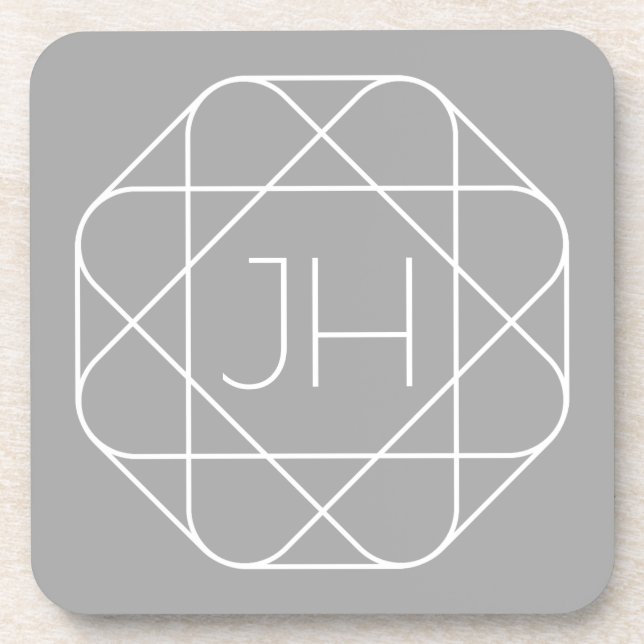 Cool Monogram, Hip Logo Style Vibe | Grey & White Coaster (Front)