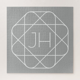 Cool Monogram, Hip Logo Style Vibe Grey & White Jigsaw Puzzle