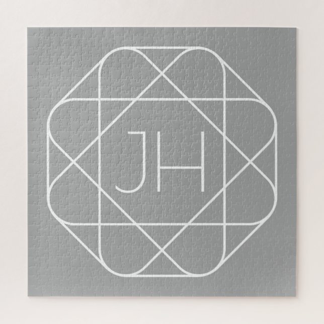 Cool Monogram, Hip Logo Style Vibe | Grey & White Jigsaw Puzzle (Vertical)