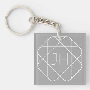 Cool Monogram, Hip Logo Style Vibe Grey & White Key Ring