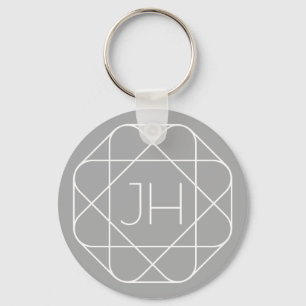 Cool Monogram, Hip Logo Style Vibe Grey & White Key Ring
