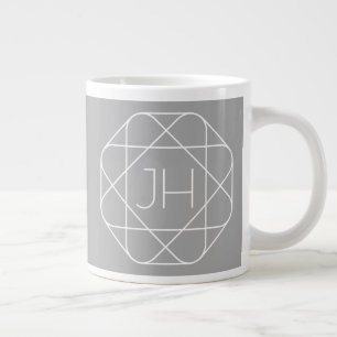 Cool Monogram, Hip Logo Style Vibe Grey & White Large Coffee Mug