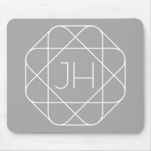 Cool Monogram, Hip Logo Style Vibe Grey & White Mouse Mat