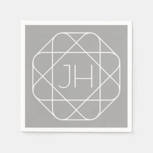 Cool Monogram, Hip Logo Style Vibe   Grey & White Napkin