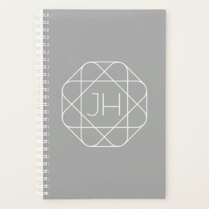 Cool Monogram, Hip Logo Style Vibe Grey & White Planner