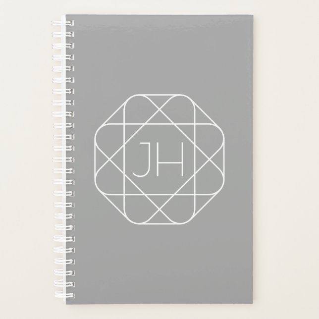 Cool Monogram, Hip Logo Style Vibe | Grey & White Planner (Front)