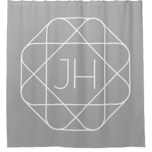 Cool Monogram, Hip Logo Style Vibe   Grey & White Shower Curtain