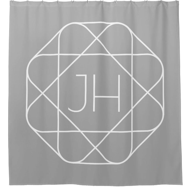 Cool Monogram, Hip Logo Style Vibe | Grey & White Shower Curtain (Front)