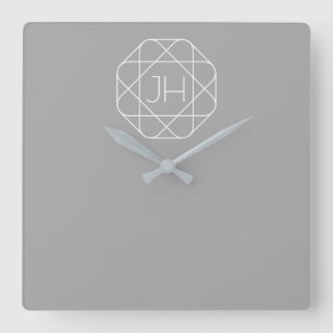 Cool Monogram, Hip Logo Style Vibe   Grey & White Square Wall Clock