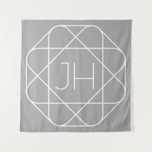 Cool Monogram, Hip Logo Style Vibe   Grey & White Tapestry