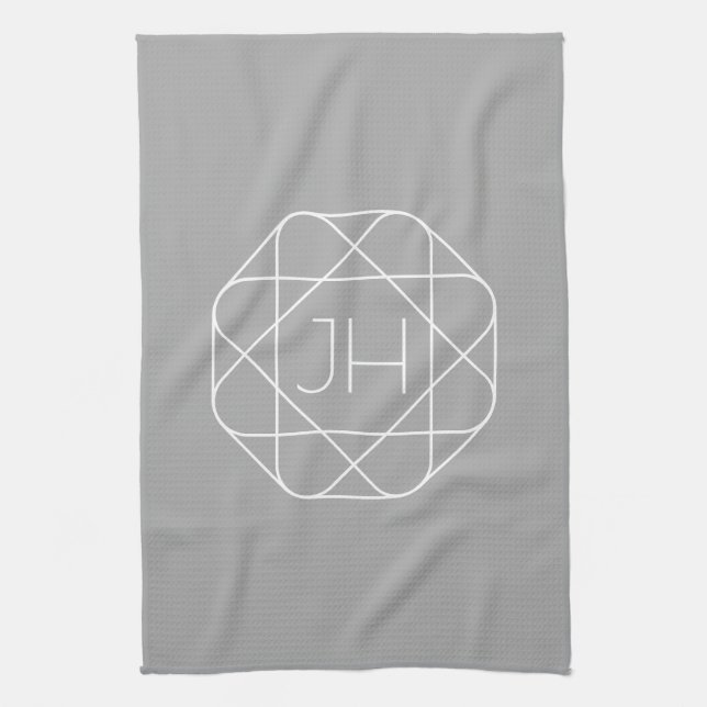 Cool Monogram, Hip Logo Style Vibe | Grey & White Tea Towel (Vertical)