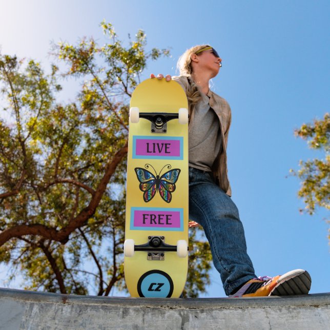 Cool Monogrammed Butterfly "Live Free" Skateboard (Outdoor 1)