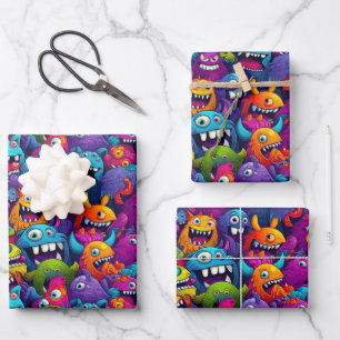 Cool monster party unisex kids wrapping paper sheet
