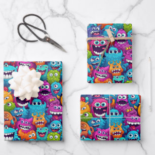 Cool monster party unisex kids  wrapping paper sheet