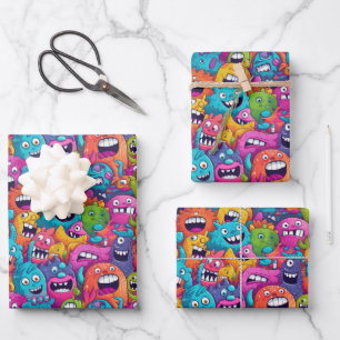 Cool monster party unisex kids  wrapping paper sheet