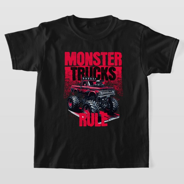 Cool Monster Truck Black and Red T-Shirt (Laydown)