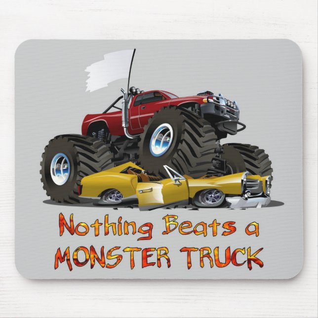 Cool Monster Truck Crushing a Car Drawing Mouse Mat (Front)