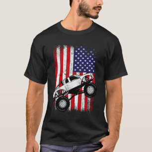 Cool Monster Truck Kids Distressed USA American Fl T-Shirt