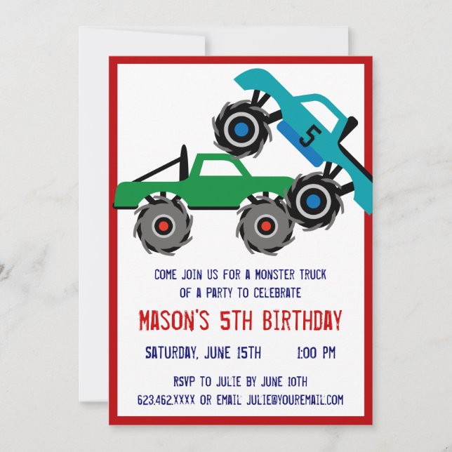 Cool Monster Trucks Birthday Party Invitations (Front)