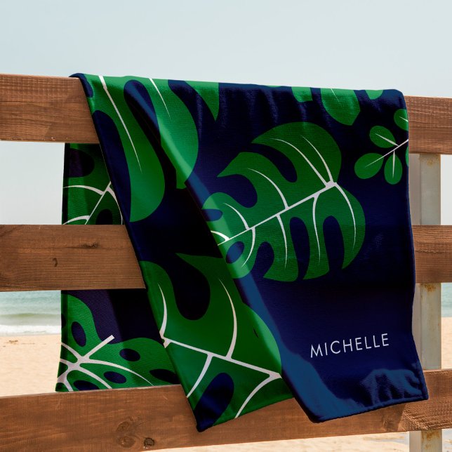 Cool Monstera Leaves Personalized Beach Towel (Creator Uploaded)