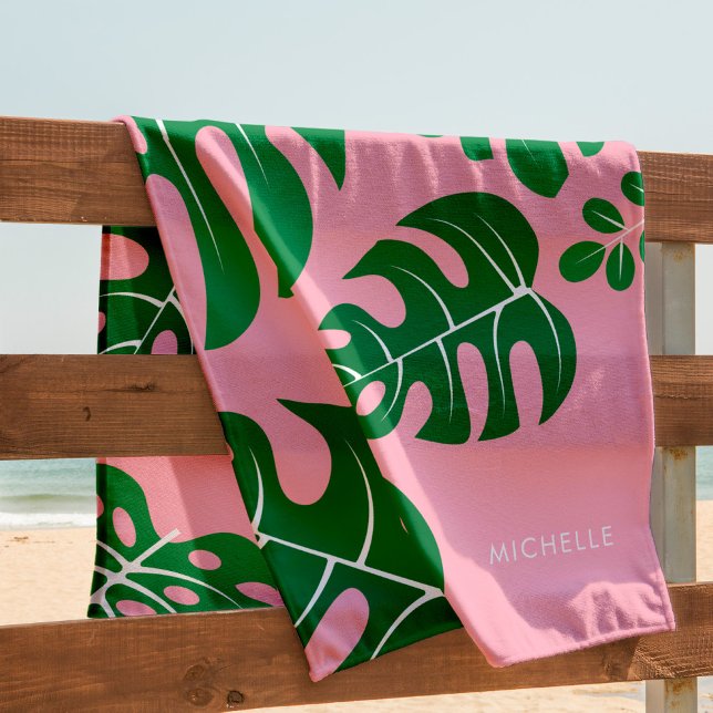 Cool Monstera Leaves Personalized Beach Towel (Creator Uploaded)