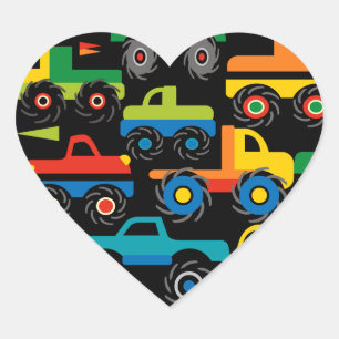 Cool Monsters Trucks Transportation Gifts for Boys Heart Sticker