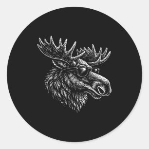 Cool moose with sunglasses vintage ink retro classic round sticker