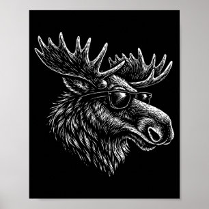 Cool moose with sunglasses vintage ink retro poster